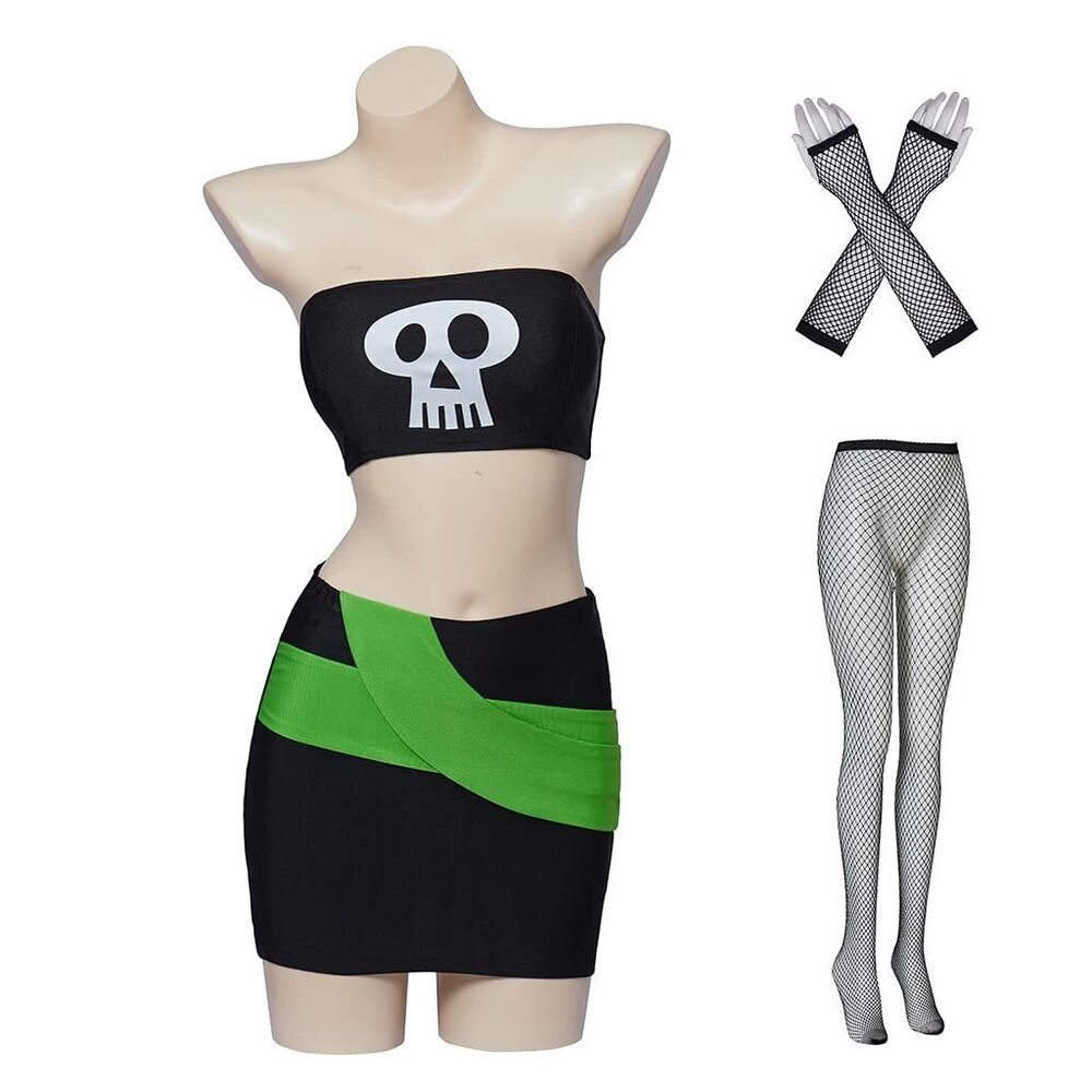 9779 Sam Manson Cosplay Costume Skull Print Sexy Crop Top Mini Skirt Set